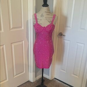 Banjul Fuchsia Rhinestone Mini Dress